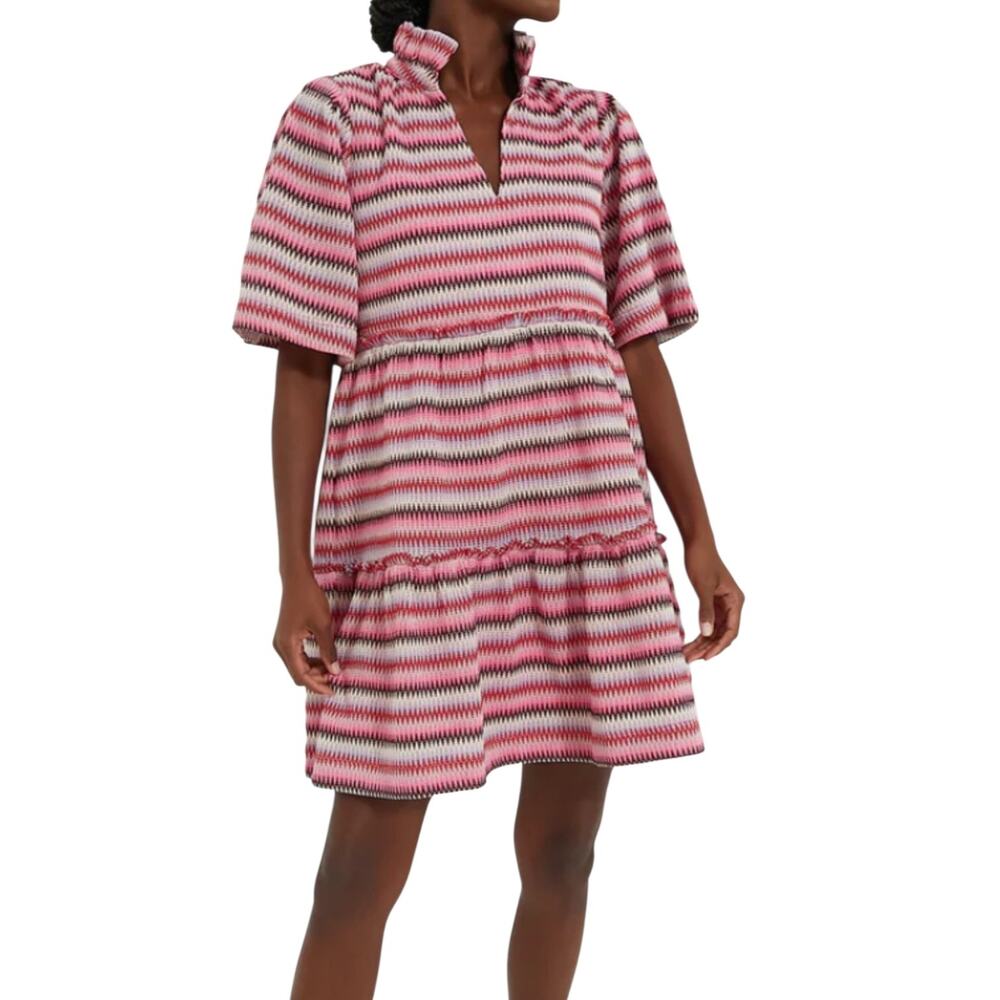 Women's Tuckernuck Pink Zigzag Knit Stripe Crawford Mini Dress Short Sleeve XS